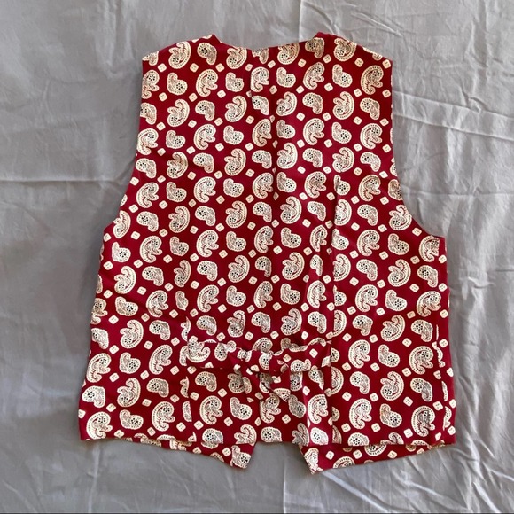 TRUE VINTAGE Talbots M Deep Red Paisley Button Front Lined Waistcoat Vest - Picture 10 of 11